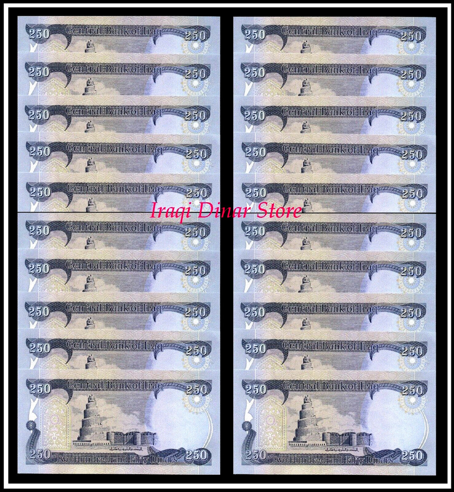 Iraqi Dinar Lot Of 20 X 250 Dinar Notes Uncirculated – Wholesale – Resale