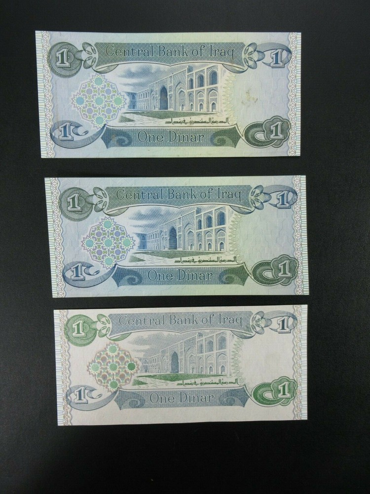 Lot of 3, 1 Dinar, Iraq, Crisp new notes (DB)