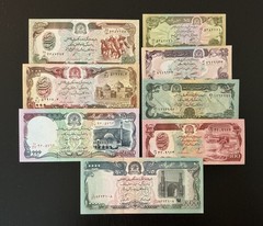 Afghanistan set 10 20 50 100 500 1000 5000 10000 afghanis 1979-1993 UNC