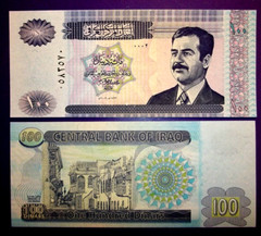 IRAQ,100 DINAR NOTE,PRE WAR ISSUE,SADDAM HUSSEIN,NICE UNCIRCULATED