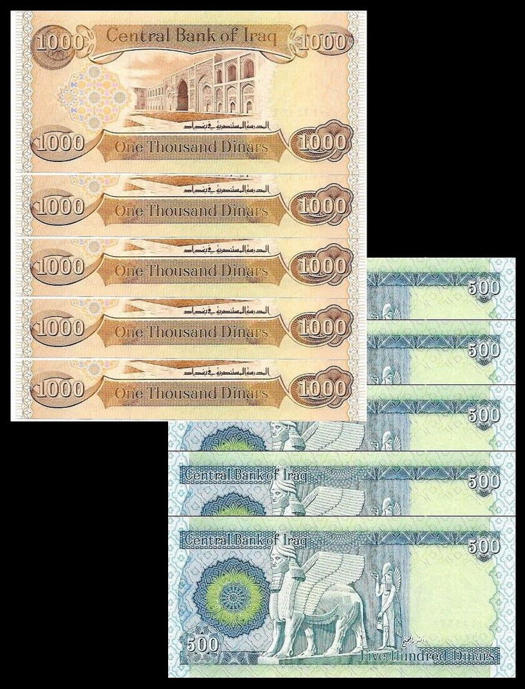 IRAQI DINAR 5 x 1000 Dinar & 5 x 500 Dinar Unc. 5 Of Each – U.S.A Seller