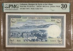 Lebanon 100 Livres 1952-63 Pick$60a PMG30
