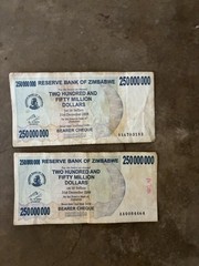 (2) 2008, Authentic zimbawe 250 000 000 bills in good condition with COA.