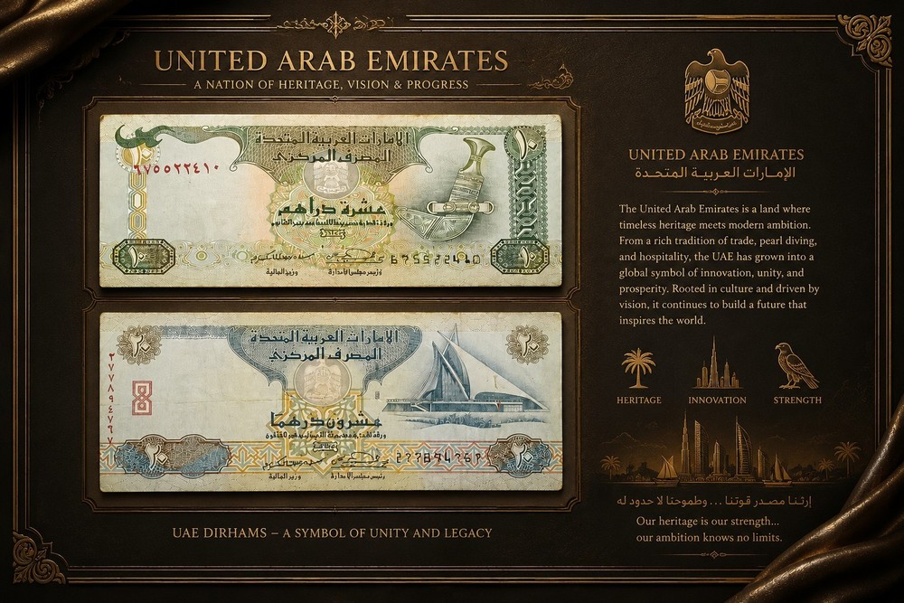 Vintage United Arab Emirates UAE Banknote Lot – 10 & 20 Dirhams – World Paper…