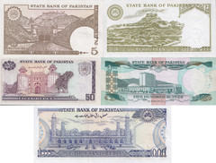Pakistan 5 10 50-1000 Rupees ND 1983- 2006 P 38 39 40-43 UNC MINOR FOXING W/HOLE