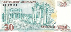 Türkiye, 20 New Lira, 2005, p 219, 8. Emisyon , Serial Number: * E34 / 278011