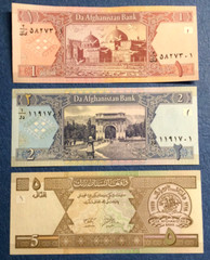 AFGHANISTAN,SET OF 3 BANK NOTES, 1,2 & 5 AFGHANI,P-64,P65,P66,FREE S/H FROM USA”