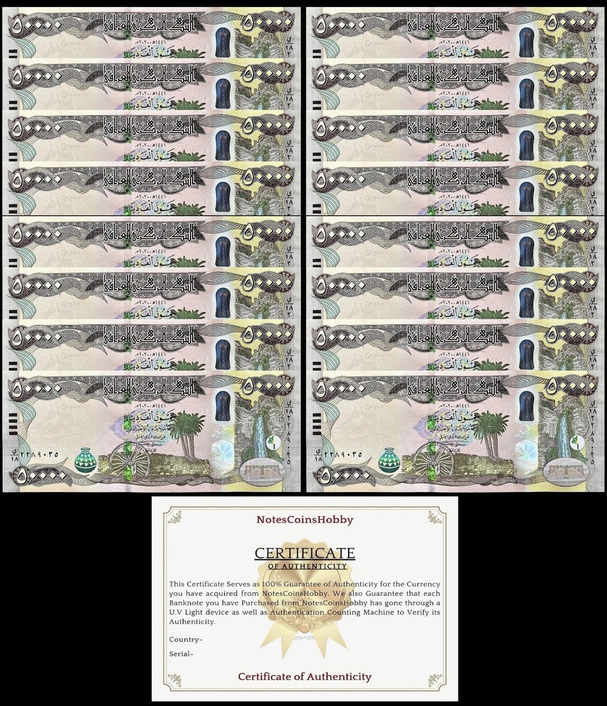 IRAQI Dinar 800,000 (16 x 50k) UV PASSED with C.O.A 2021-25 UNC Ship from CANADA
