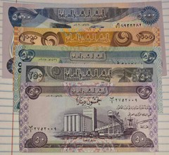 Iraqi Dinar 5,000 + 1,000 + 500 + 250 + 50 Dinar Notes (6,800) UNC, Great Price