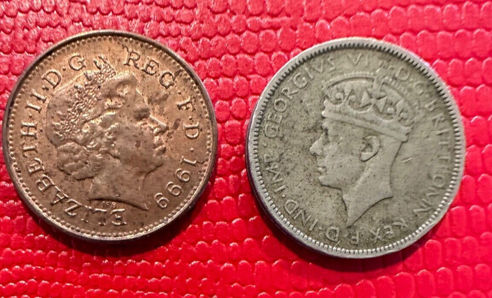 West Africa British 3 Pence 1946 and GB 1 Penny *Queen ElizabethII 1999