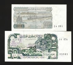 Algeria 10 Dinars 1983 P. 132 EF+, & 50 Dinars 1977 P. 130 Choice AU