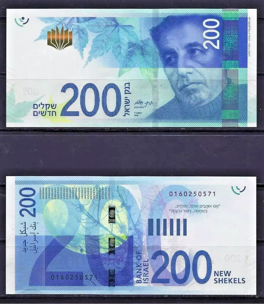 2015 Israel 200 New Shekel NIS Banknote – Circulated – Original Currency