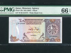 Qatar:P-13b,1 Riyal,1985 * 3rd Issue ! * PMG Gem UNC 66 EPQ *