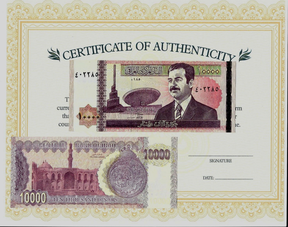 IRAQ Iraqi 10000 (10,000) Dinar P-89 2002 UNC The Last Saddam Hussein Issue COA