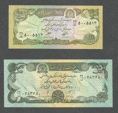 Afghanistan 10, 50 Afghanis 1979, 1991; UNC; P-55a; 57b; Lot of 2 pieces