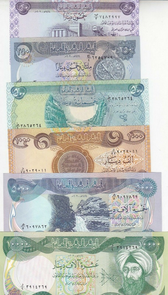 IRAQ 50 250 500 1000 5000 10000 DINAR 2003 P-90 91 92 93 94 95 UNC SET