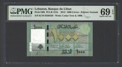 Lebanon 1000 Lira 2012 P90b “Radar S/N 0330330” Uncirculated Grade 69 Top Pop