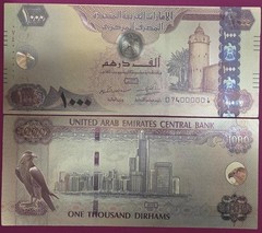UNITED ARAB EMIRATES 1000 DIRHAMS 2012-2017 BU,FANTASY NOTE,GOLD FOIL,OBVERSE,AL