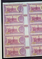 1986-2002 IRAQ 10,000 DINARS SADDAM ERA UNCUT SHEET OF 15 WITH SILVER FOIL