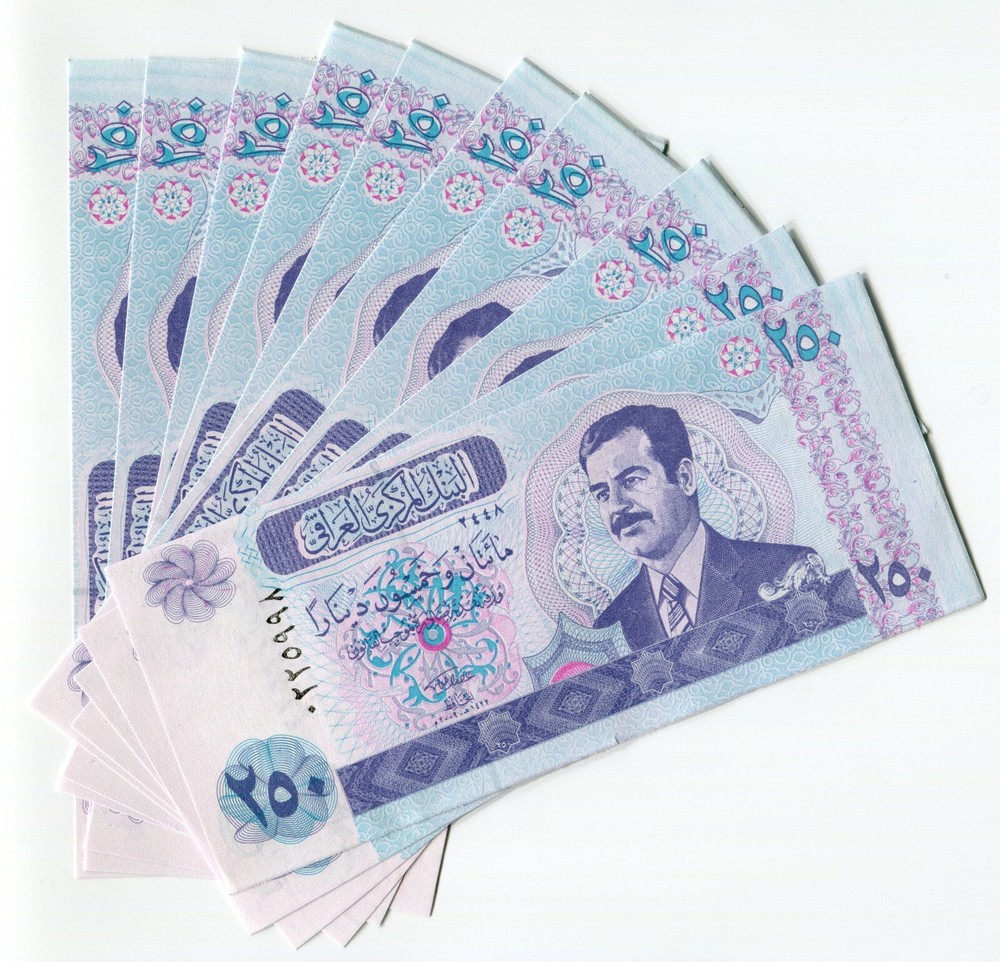 Saddam Hussein Iraq Note 250 Dinar P88 2002 Banknote XF Paper Money x 10 Pieces