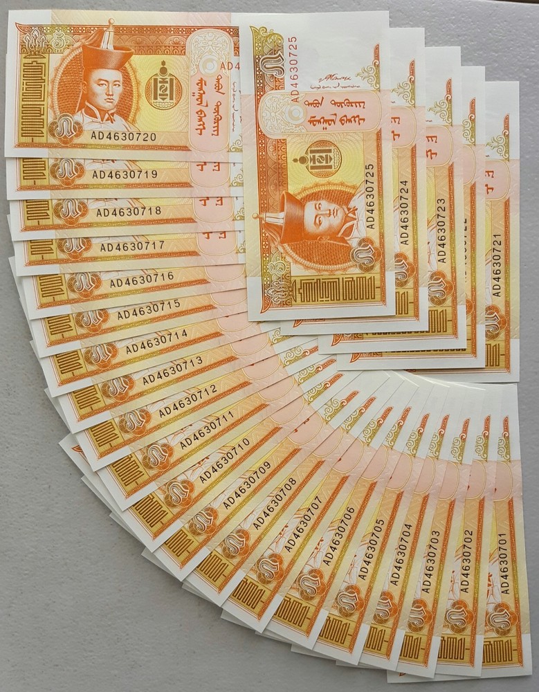 Mongolia 5 Tugrik 2008 P-61B uncirculated note from bank bundle 25 pcs