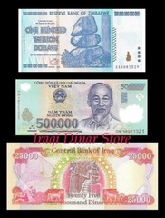 100 Trillion Zimbabwe $, 500,000 Vietnam Dong & A 25, 000 Iraqi Dinar Unc Lot