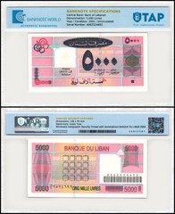 Lebanon 5000 Livres, 2001, P-79, UNC, Authenticated Banknote