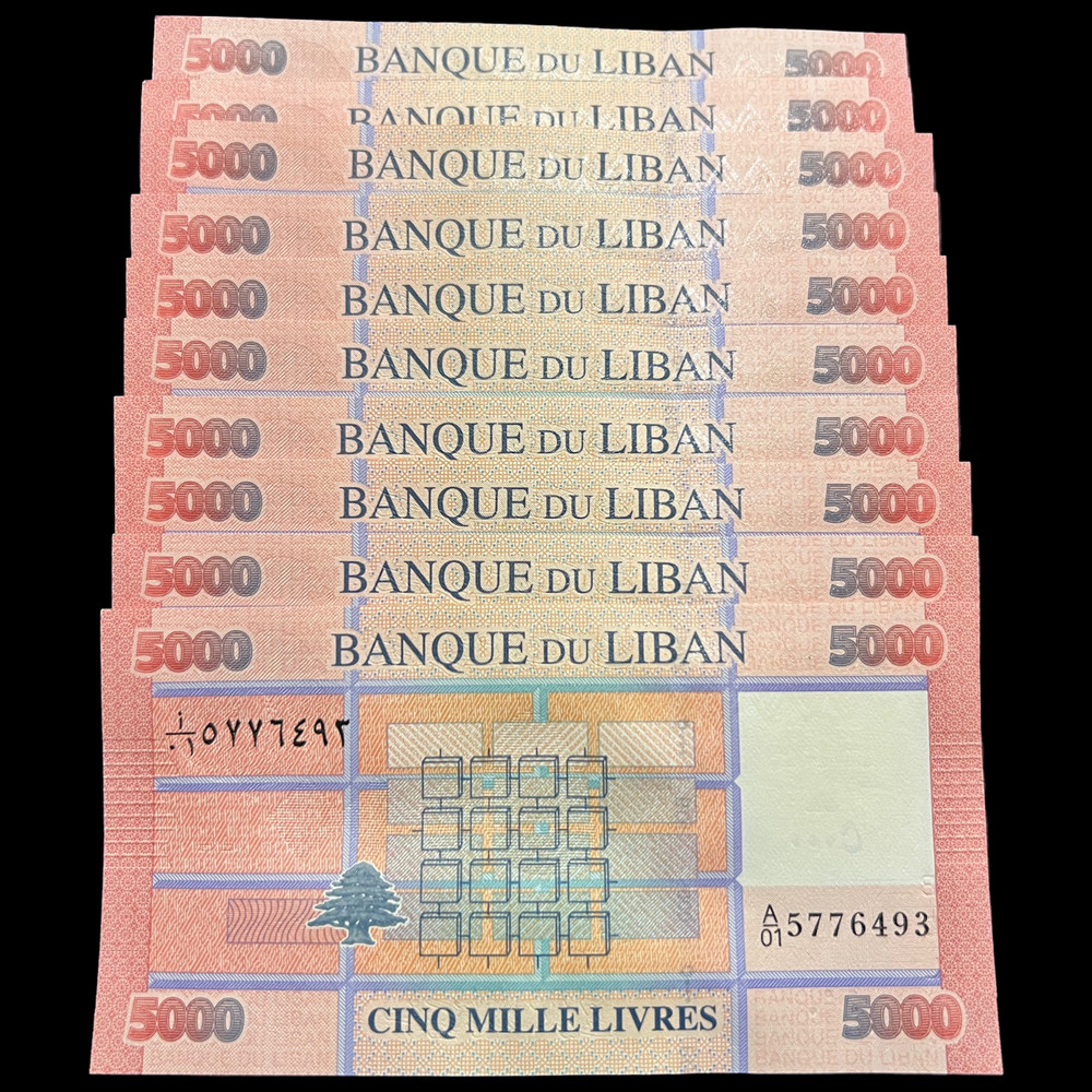 10x Lebanon 5000 Livres UNC Banknote Currency World Money Paper Cash