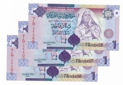 Libya 1 Dinar 2009 P. 71 Unc Notes – Consecutive Trio – M. Qaddafi