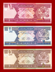 AFGHANISTAN 2002 / SH-1381 UNC Notes – 1 (P-64a), 2 (P-65a) & 5 (P-66a) Afghanis