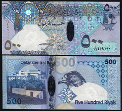 Qatar 500 RIYALS P-33 2008 ND Replacement Qatari Falcon UNC Hybrid Polymer NOTE