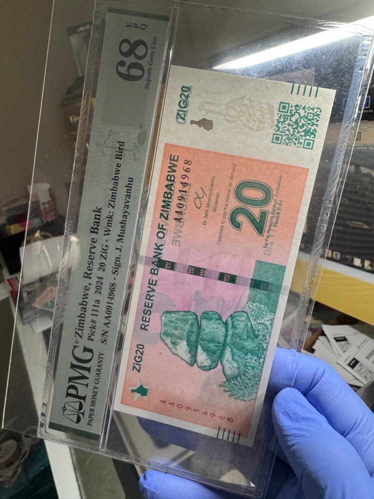 Zimbabwe Currency, 20 Zig GOLD Backed Banknote, SUPERB GEM UNC, QR Code, EPQ 67