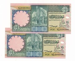 Libya 1/4 Dinar 1991 P. 57 / 57b aUnc Notes (2 Notes)
