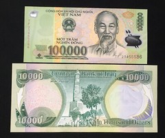 10,000 New Iraqi Dinar + Free 100,000 Vietnam Dong UNC Banknote (1 Ea)