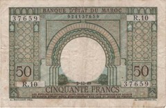 Morocco Pair of Bank Notes issued 1943 10 Francs & 50 Francs
