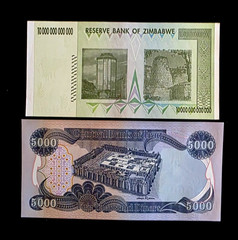2 banknotes- 1 x Iraq 5000 (5,000) Dinars &1 x Zimbabwe 10 Trillion Dollars