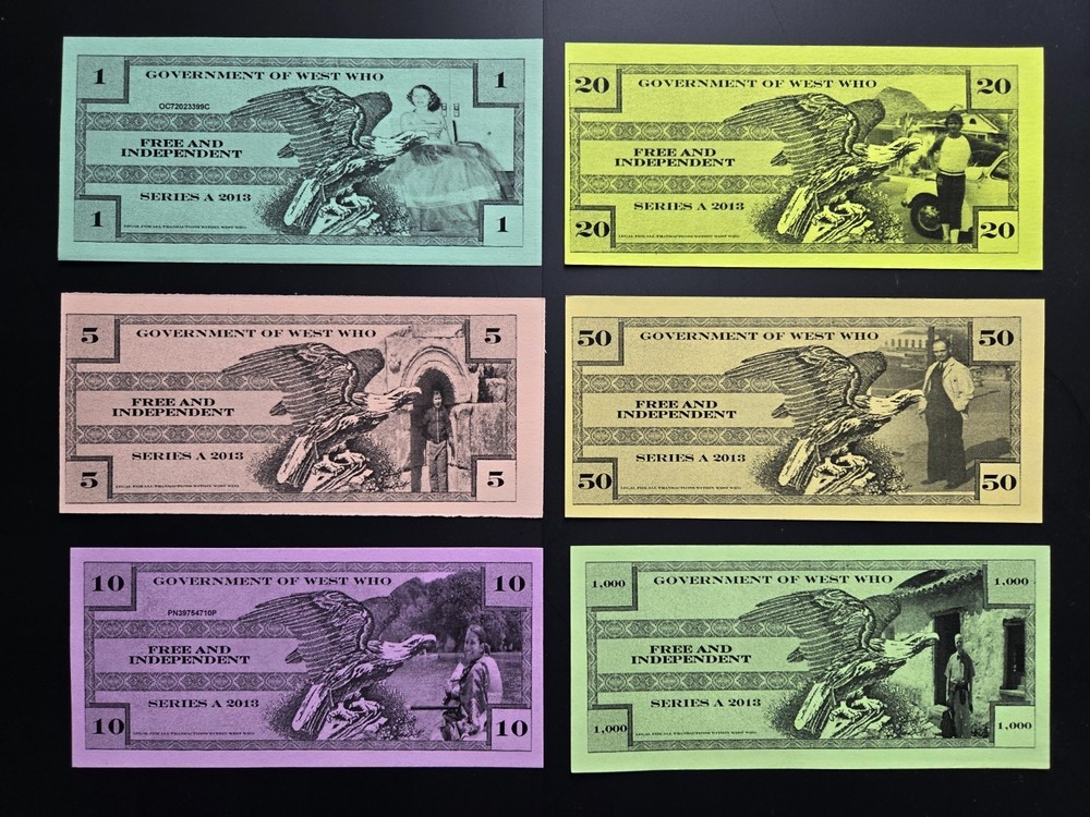 Republic Of West Who 1 5 10 20 50 1000 Dollar UNC Micronation 6 Banknote Set