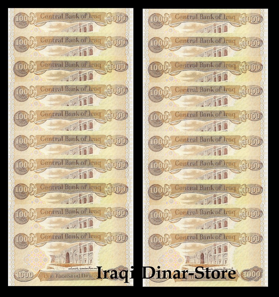 20,000 Iraqi Dinar 20 x 1000 Iraq Unc Lot of 20 From A Bundle New Uncirculated