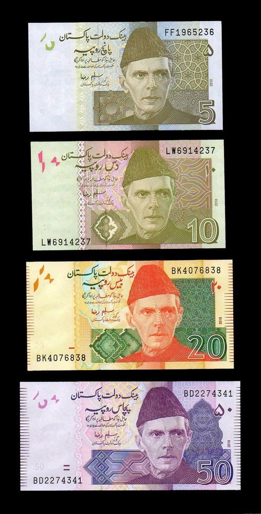 Pakistan 4PCS SET 5 10 20 50 Rupees 2010 P53 45 55 47 UNC
