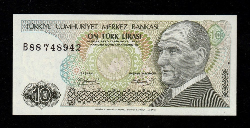 Turkey, 10 Lira, L. 1970 (1979-1987), P-192, UNC * Mustafa Kemal ATATÜRK *B 88