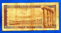 Jordan P13b 1/2 Dinar KING HUSSEIN & JERASH Sign A Lowzi/K Salem 11.5.1970 VF