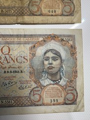Algeria 5 Francs Banknote 1941 (LOT OF 2) Banque de l’Algérie (Circulated)