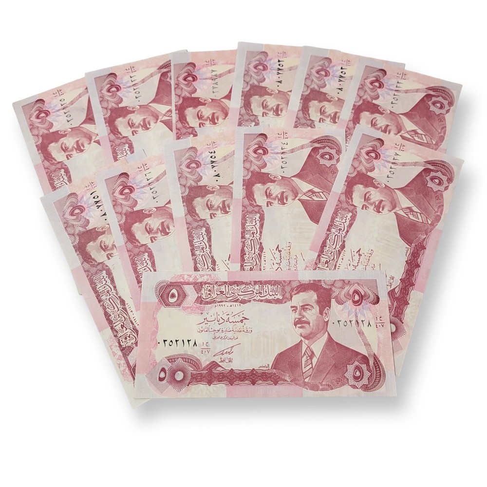 Central Bank of Iraq 5 Dinars Lot (12) Iraqi President Saddam Hussein