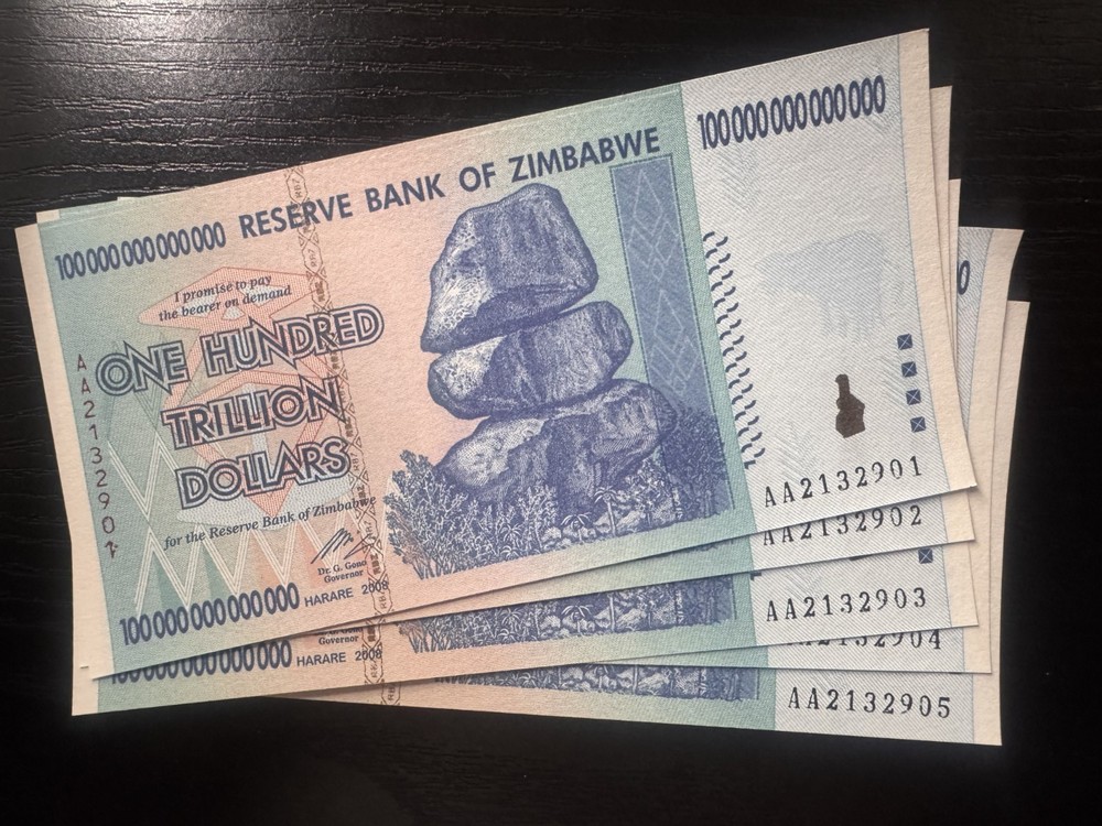 PREORDER SHIPS 4/3/26 ZIMBABWE 100 TRILLION AA/2008 P-91 LOT 5 UNC NOTES