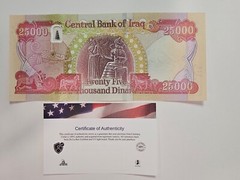 1 x 25,000 Iraq Dinar 25,000 Dinar per purchase SHIPS FROM USA COA included