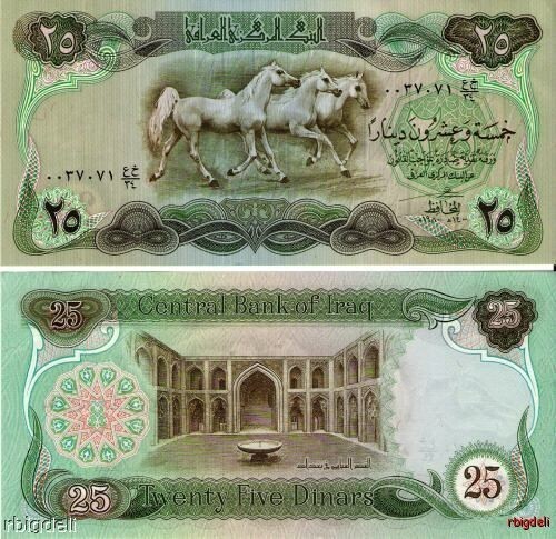 25 Dinar Dinars Iraq Banknotes Iraqi Paper Money 1980 P-66b p66 World Saddam UNC