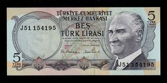 Turkey, 5 Lira, (1976-1983), P-185, UNC * Mustafa Kemal ATATÜRK * J 51 BANKNOTE
