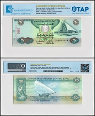 United Arab Emirates – UAE 20 Dirhams, 2016 (AH1437), P-28d, UNC, Authenticated