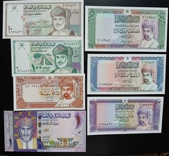 OMAN SET UNC 1987,1989 ,1994 ,1995 100,200 BAISA,HALF ,QUARTER RIAL,ONE RIAL