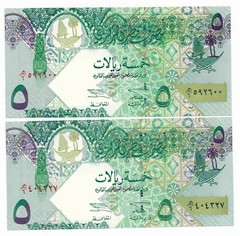 Qatar 5 Riyals ND 2003 P. 21 ; 2 Unc Notes